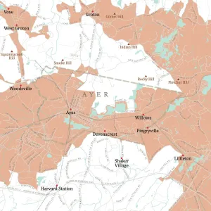 Massachusetts County Map Stampe: MA Middlesex Ayer Vector Road Map