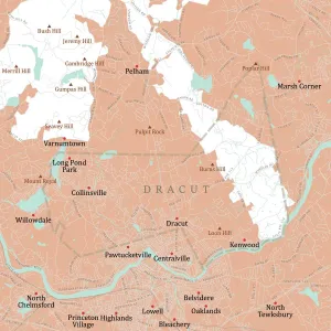 Massachusetts County Map Stampe: MA Middlesex Dracut Vector Road Map