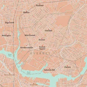 Massachusetts Vector Map Stampe: MA Middlesex Everett Vector Road Map