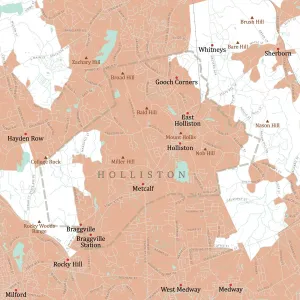 Massachusetts County Map Stampe: MA Middlesex Holliston Vector Road Map