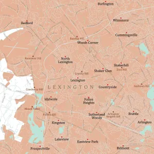 Digital City Maps USA Stampe: MA Middlesex Lexington Vector Road Map