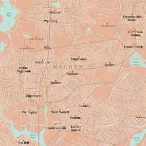 Vector City Maps Design Stampe: MA Middlesex Malden Vector Road Map