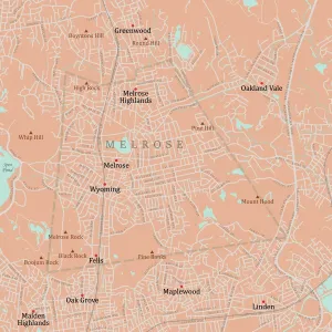 Massachusetts Vector Map Stampe: MA Middlesex Melrose Vector Road Map