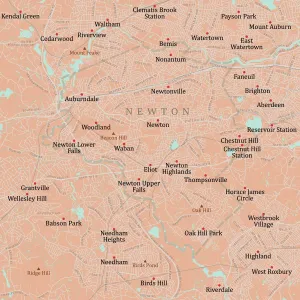 Massachusetts County Map Stampe: MA Middlesex Newton Vector Road Map