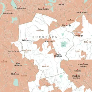 Massachusetts Vector Map Stampe: MA Middlesex Sherborn Vector Road Map