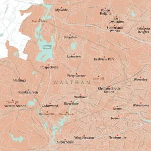 Massachusetts Vector Map Stampe: MA Middlesex Waltham Vector Road Map