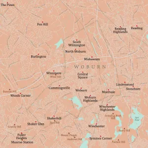 Massachusetts County Map Stampe: MA Middlesex Woburn Vector Road Map