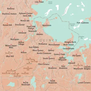 Vector City Maps USA Stampe: MA Norfolk Quincy Vector Road Map