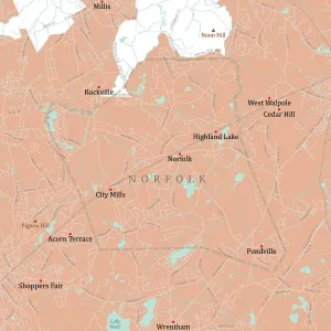 Digital Cartography Design Stampe: MA Norfolk Vector Road Map