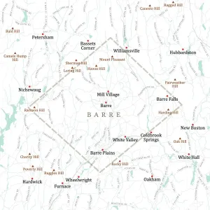 Digital Cartography Design Stampe: MA Worcester Barre Vector Road Map