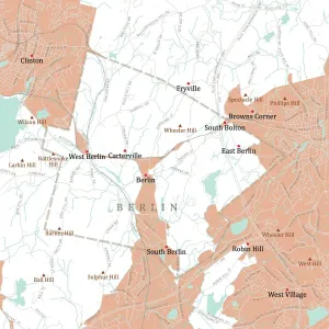 Vector City Maps USA Stampe: MA Worcester Berlin Vector Road Map