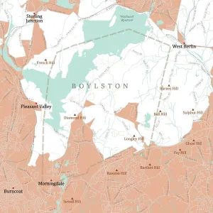 Massachusetts County Map Stampe: MA Worcester Boylston Vector Road Map