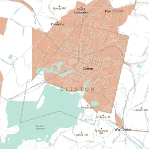 Massachusetts County Map Stampe: MA Worcester Clinton Vector Road Map