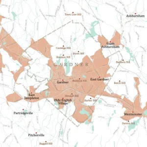Massachusetts Vector Map Stampe: MA Worcester Gardner Vector Road Map