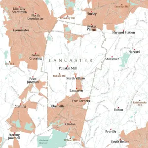 Digital City Maps USA Stampe: MA Worcester Lancaster Vector Road Map