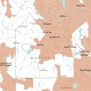 Massachusetts County Map Stampe: MA Worcester Mendon Vector Road Map