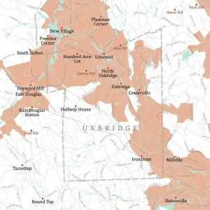 Vector City Maps USA Stampe: MA Worcester Uxbridge Vector Road Map
