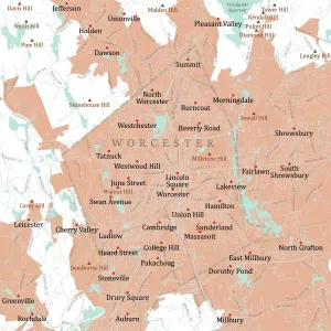Digital City Maps USA Stampe: MA Worcester Vector Road Map