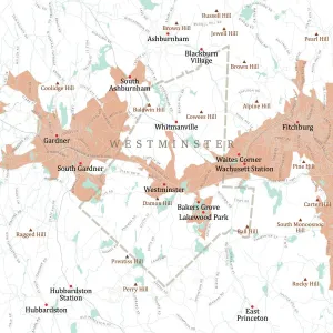 Massachusetts Vector Map Stampe: MA Worcester Westminster Vector Road Map