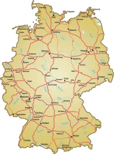 Mappa della Germania con tutti i nomi delle principali città.