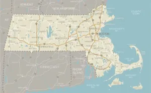 Massachusetts Map Stampe: Map of Massachusetts with highways