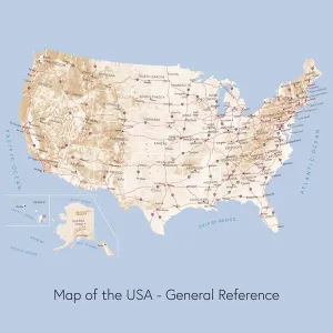 US Geography Illustration Stampe: Map of the USA general reference