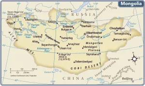 Mappa del paese della Mongolia.