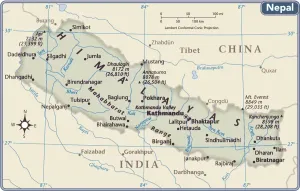 Stampe di Edizione 2011 Immagini datate 2017: Mappa del paese Nepal.