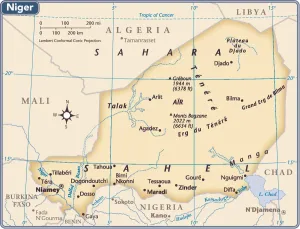 Soricidae Stampe: Mappa del paese Niger.