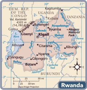 Africa Geography Maps Stampe: Rwanda country map