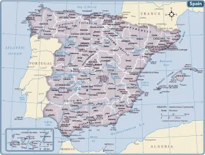 Spagna Stampe: Mappa del paese Spagna.