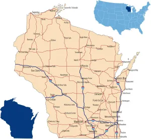 Map Illustrations For Sale Stampe: Wisconsin road map