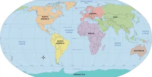 Mappe Di Riferimento Stampe: Mappa del mondo, etichette dei continenti.