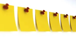 White Background Office Supplies Stampe: Notes with push pins, 3D rendering