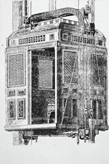 Stampe di Un annuncio per un ascensore della Otis Elevator Company, circa 1890. (Foto di Archive Photos/Getty Images) Immagini datate 2008: Otis Elevator
