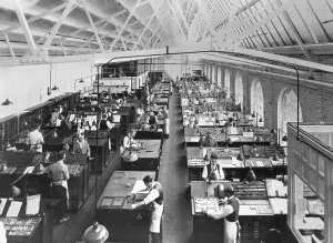 Black And White Office Scene Stampe: Composing Post