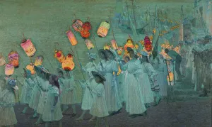 Regno Unito Stampe: Sfilata di Giubileo in un villaggio cornico, A. G. Sherwood Hunter (1846-1919).