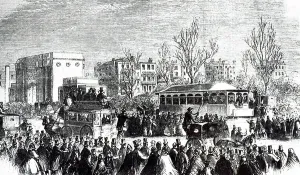 London Underground History Stampe: An engraving depicting the Bayswater line between Notting Hill and Marble Arch