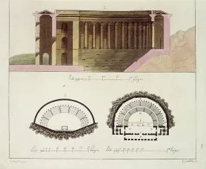 Giulio Ferrario Illustration Stampe: The Odeon of Pericles: plan and cross section