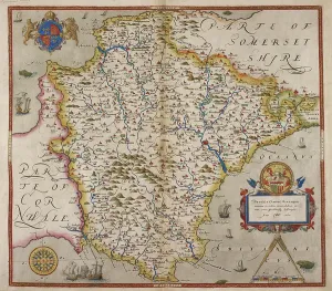 Old Maps Of England Stampe: Map of Devon