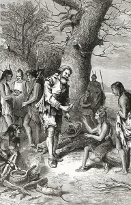 English Author Stampe: Captain John Smith a captive among the Indians