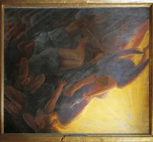 Symbolism In Art Movement Stampe: Fall of Angels, triptych central panel, 1913, by Gaetano Previati (1852-1920)