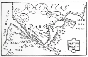 Antique Map Collectors Stampe: Hondius his map of Magellan strait