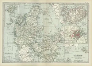 Mappa della Danimarca, c. 1900 (incisione).