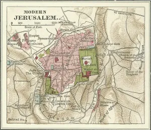 Historical Cartography Illustrations Stampe: Map of Jerusalem, c.1900 (engraving)