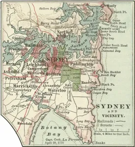 Vintage Australian Maps Stampe: Map of Sydney, c.1900 (engraving)
