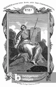 Ten Commandments Artwork Stampe: Moses with the tablets inscribed with the Ten Commandments