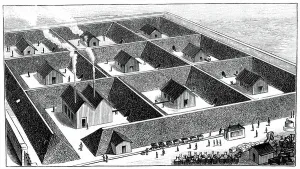 Impianto di lavorazione del nitroglicerina, fabbrica d'esplosivi, Val Bormida, vicino a Cengio, Nord Ovest Italia, 1888. Da La Nature, Parigi, 1888. Incisione.