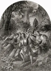 Pilgrims Progress Illustration Stampe: Pilgrims attacking Giant Despair, 19th century (print)