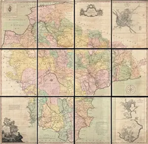 Old World Navigation Charts Stampe: 1765, Benjamin Donn Wall Map of Devonshire and Exeter, England, topography, cartography